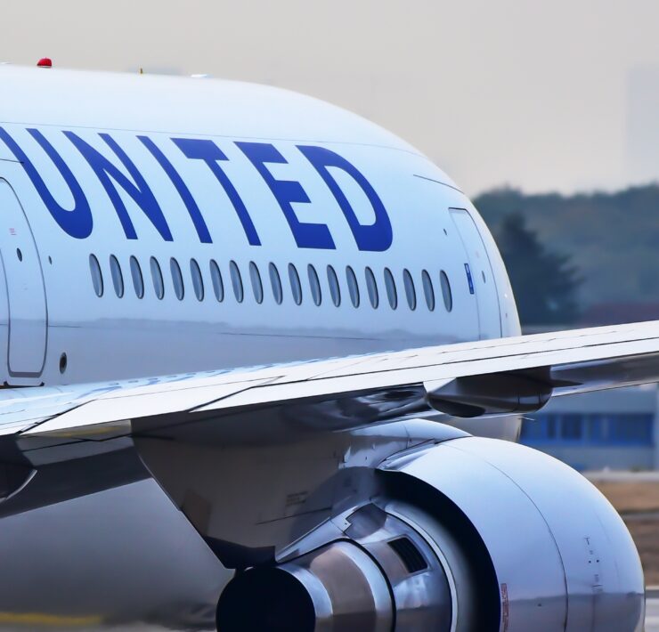 a close up of a united airlines boeing 767