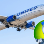 a montage of a united airlines plane and a bottle of water
