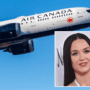 An air canada boeing 787 flying in the sky with an inset photo of katy perry