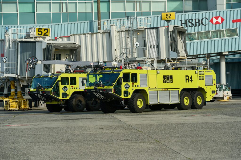 two ARFF fire trucks