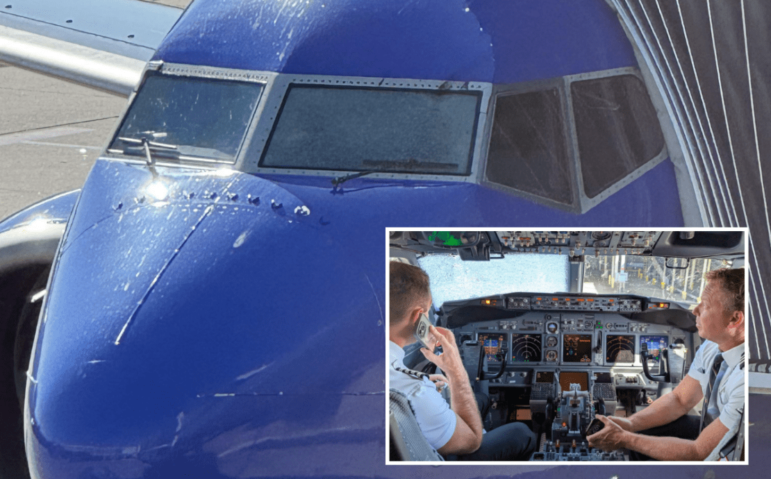 shattered windscreen of southwest airlines flight