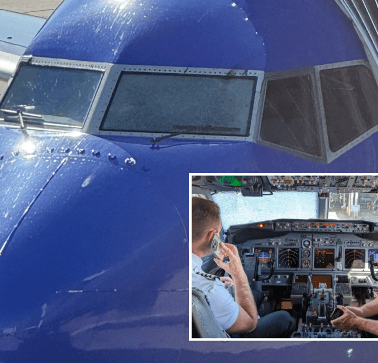 shattered windscreen of southwest airlines flight