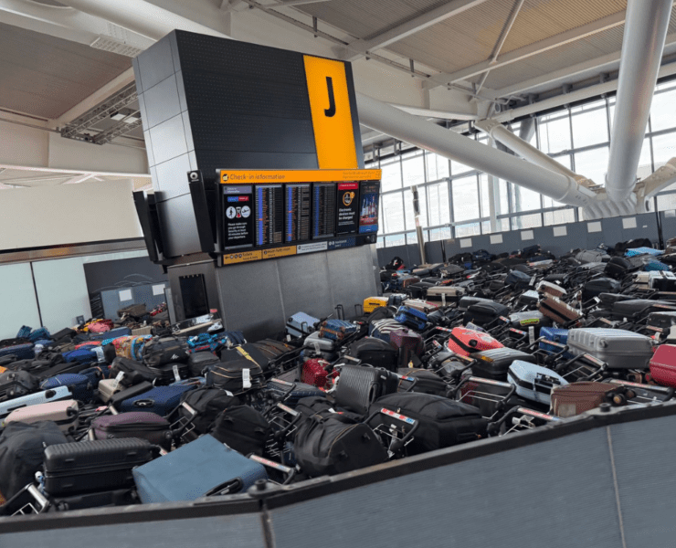 mountains luggage pile up in terminal 5 at heathrow airport