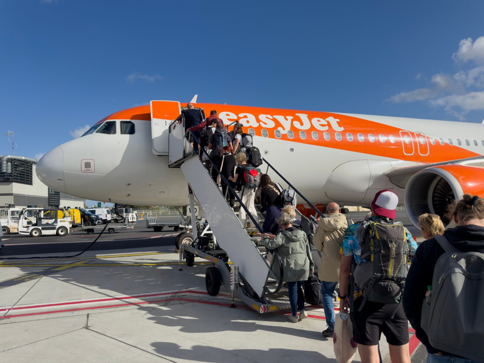 Passengers boarding an EasyJet plane