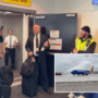 a photo of a spirit airlines pilot at the gate with an inset photo of a southwest airlines plane