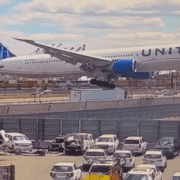video surveillance footage of a united airlines 767 striking a delivery truck while landing at ewr