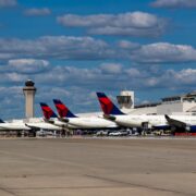 planes lined up at the gate at Detroit Metro Airport