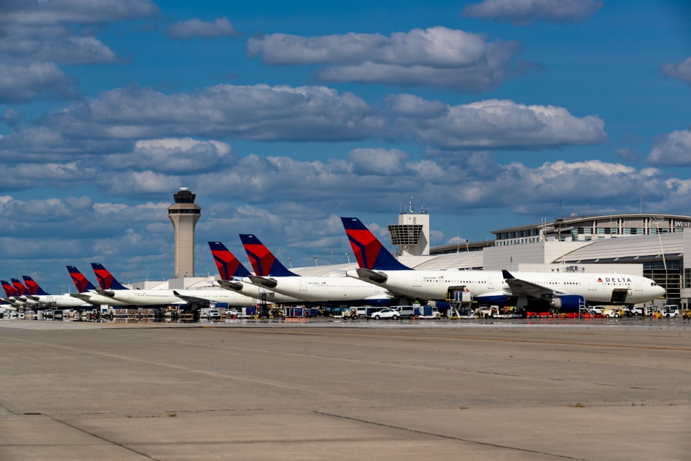 planes lined up at the gate at Detroit Metro Airport