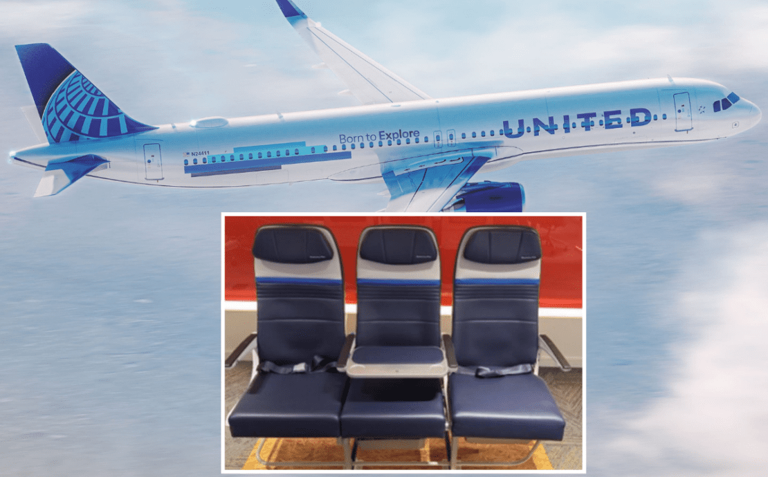 a rendering of the a321xlr and an inset picture of a new Economy product