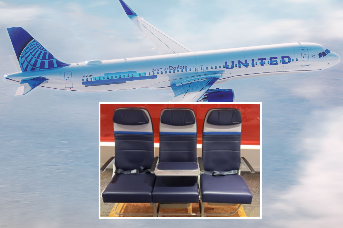 a rendering of the a321xlr and an inset picture of a new Economy product