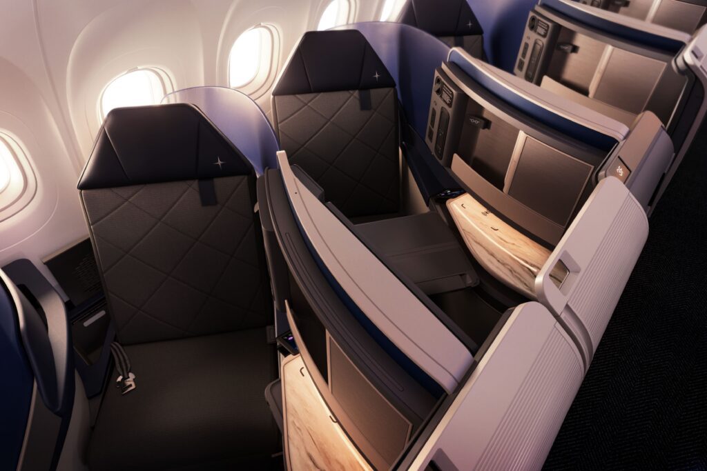 a rendering of United's new Polaris business class suite on Airbus A321XLRS