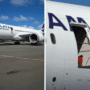 two photos of an airplane door missing from a LATAM Boeing 787 Dreamliner