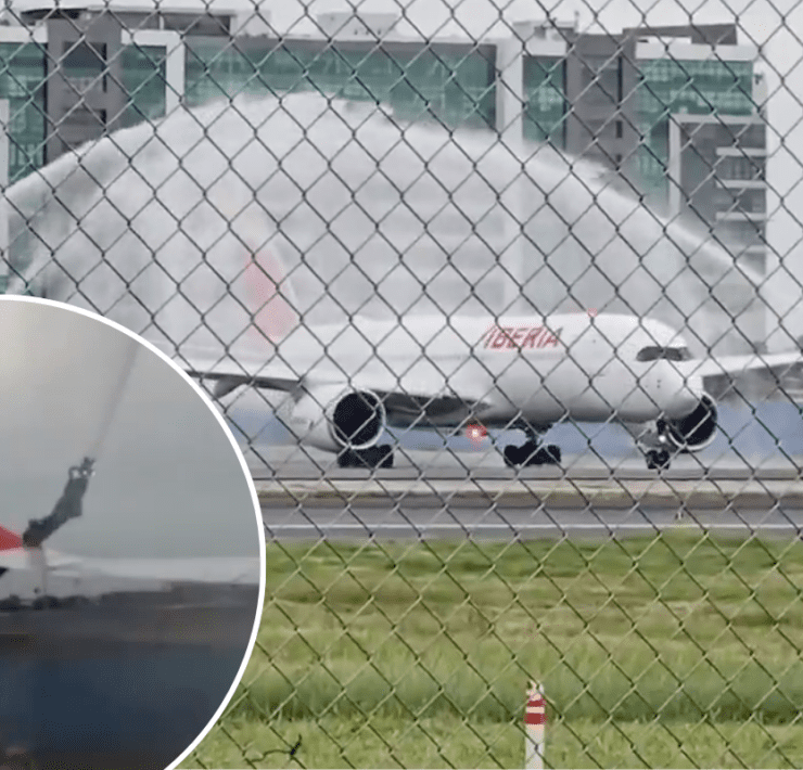 iberia a350 grounded in water salute gone wrong