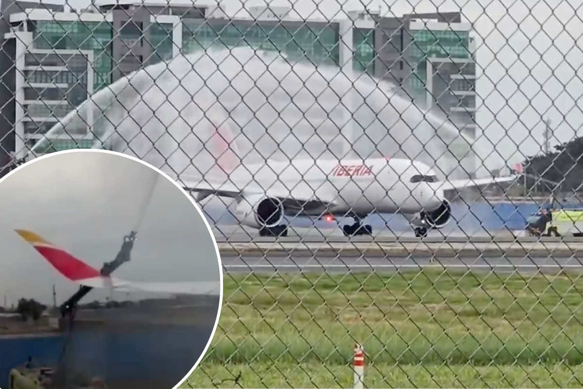 iberia a350 grounded in water salute gone wrong