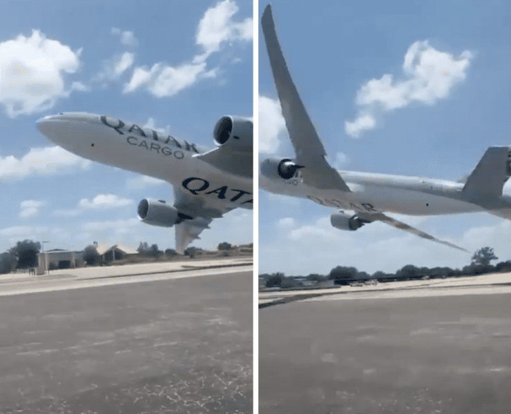 qatar airways cargo boeing 777 makes terrifying low flypass