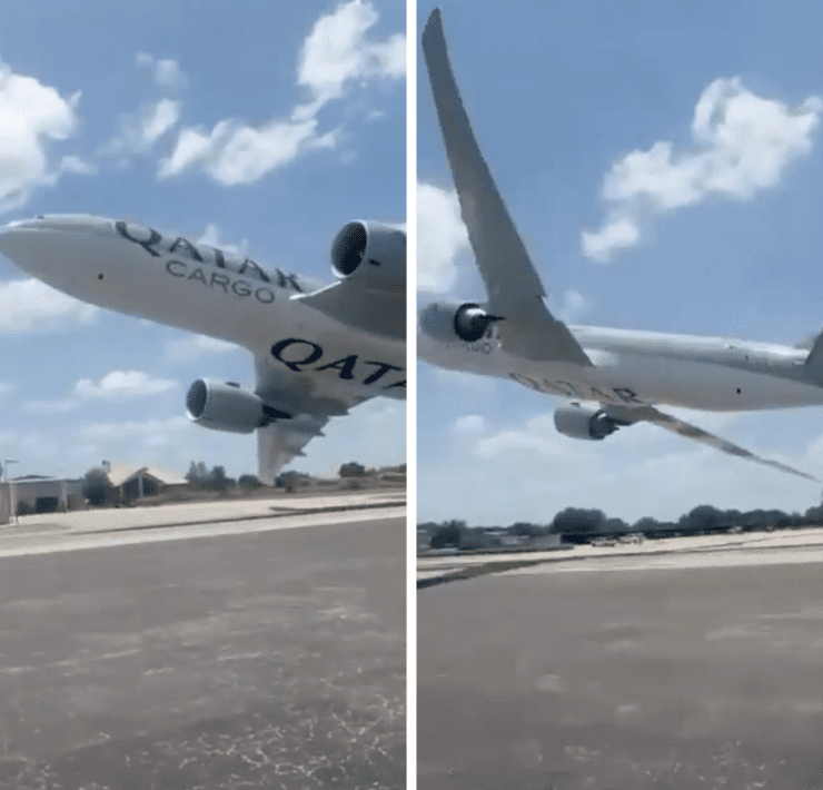 qatar airways cargo boeing 777 makes terrifying low flypass