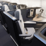 a rendering of an airplane cabin featuring the Safran Vue business class seat