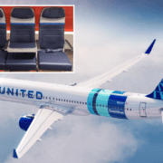 a rendering on a united airlines a321 coastliner with an inset photo of a new economy seat
