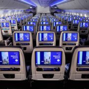 rows of united airlines economy seats on the boeing 787-9