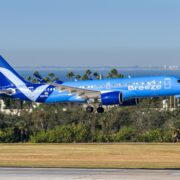 a breeze airways airbus a220 coming into land
