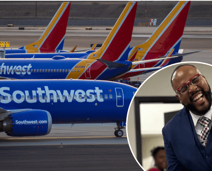 A montage of southwest airlines airplanes and flight attendant Lorenzo Thompson