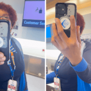 a collage of a united airlines airport agent