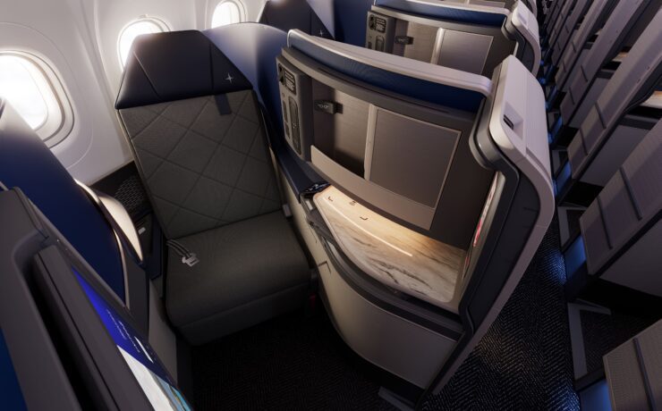 a rendering of United's lie-flat business class on 'coastliner' airbus a321neo aircraft