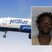 a collage of a man and a jetblue plane