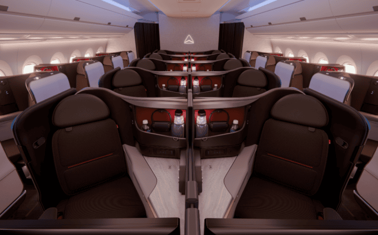a rendering of the new Delta One cabin on upcoming deliveries of A350-1000 aircraft