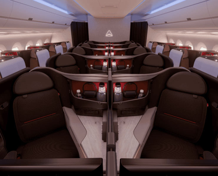 a rendering of the new Delta One cabin on upcoming deliveries of A350-1000 aircraft