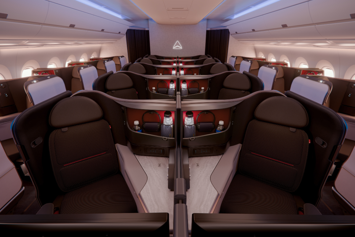 a rendering of the new Delta One cabin on upcoming deliveries of A350-1000 aircraft