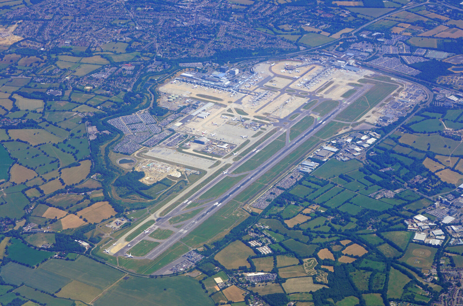 an aerial shot of london gatwick airport