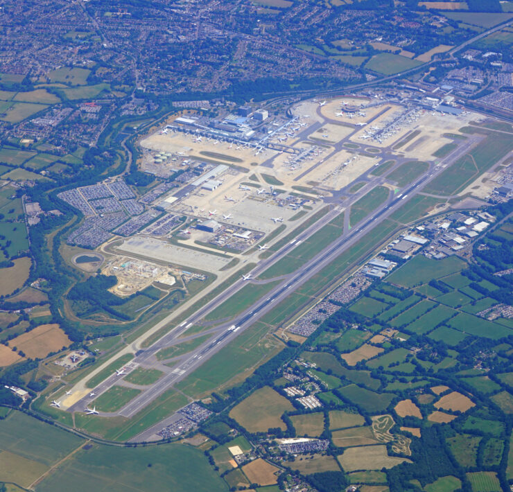 an aerial shot of london gatwick airport