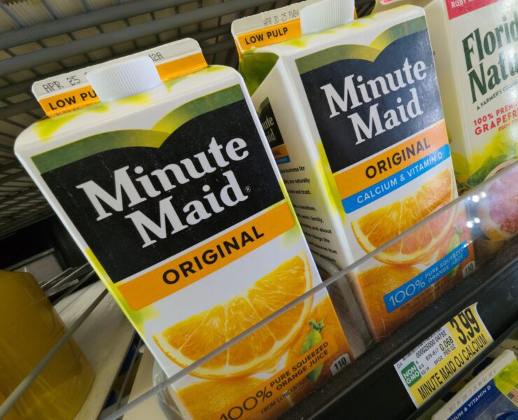 minutes juices lined up in a supermarket