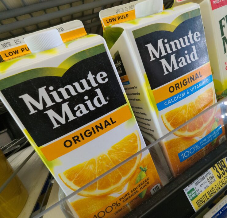 minutes juices lined up in a supermarket