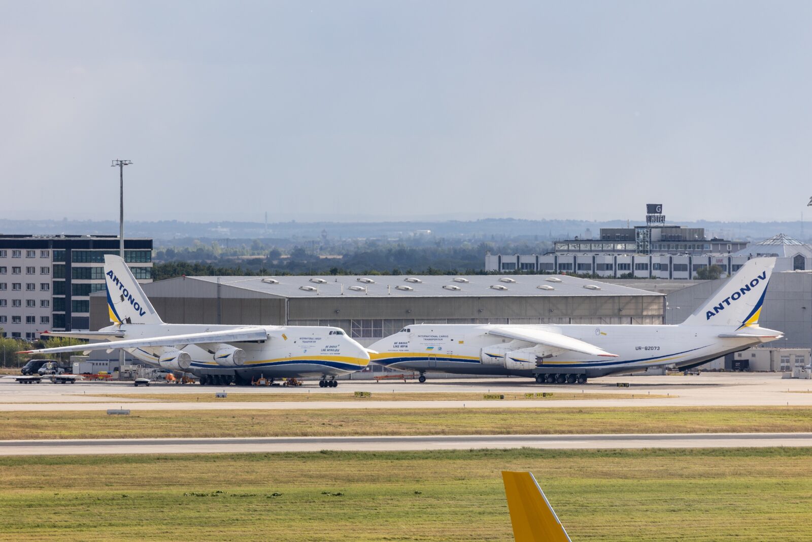 two antonox cargo planes on the tarmac at Leipzig airport