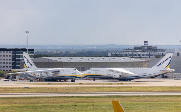 two antonox cargo planes on the tarmac at Leipzig airport