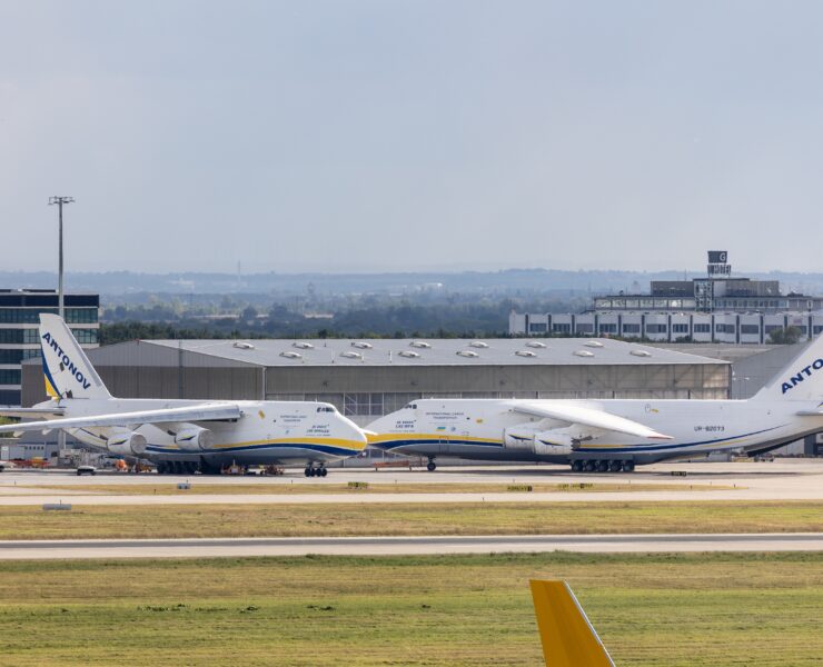 two antonox cargo planes on the tarmac at Leipzig airport